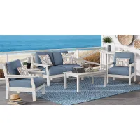 Eastlake White 4 Pc Outdoor Loveseat Seating Set with Agean Cushions