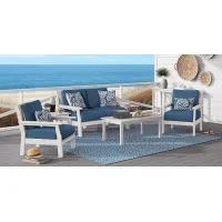 Eastlake White 4 Pc Outdoor Loveseat Seating Set with Ocean Cushions