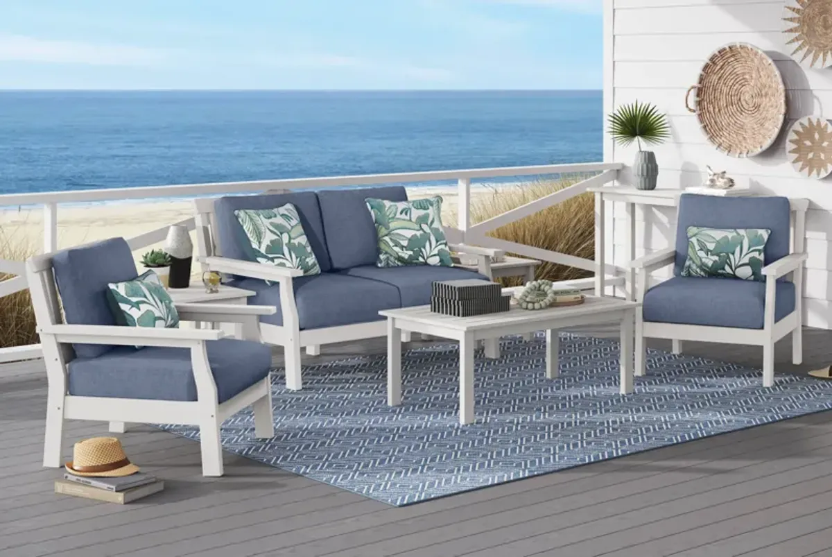 Eastlake White 4 Pc Outdoor Loveseat Seating Set with Blueberry Cushions