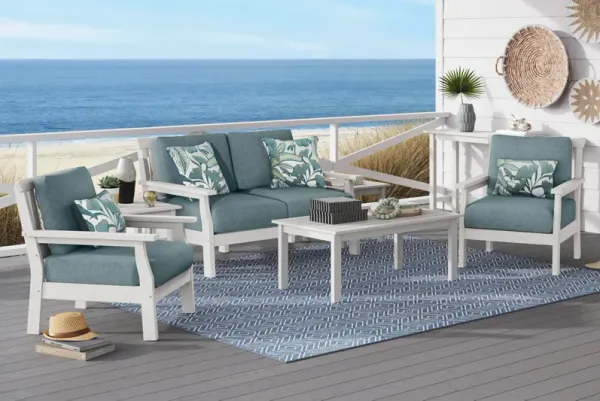 Eastlake White 4 Pc Outdoor Loveseat Seating Set with Breeze Cushions