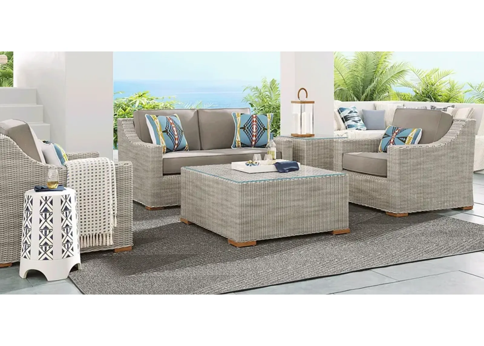 Patmos Gray 4 Pc Outdoor Loveseat Seating Set with Mushroom Cushions