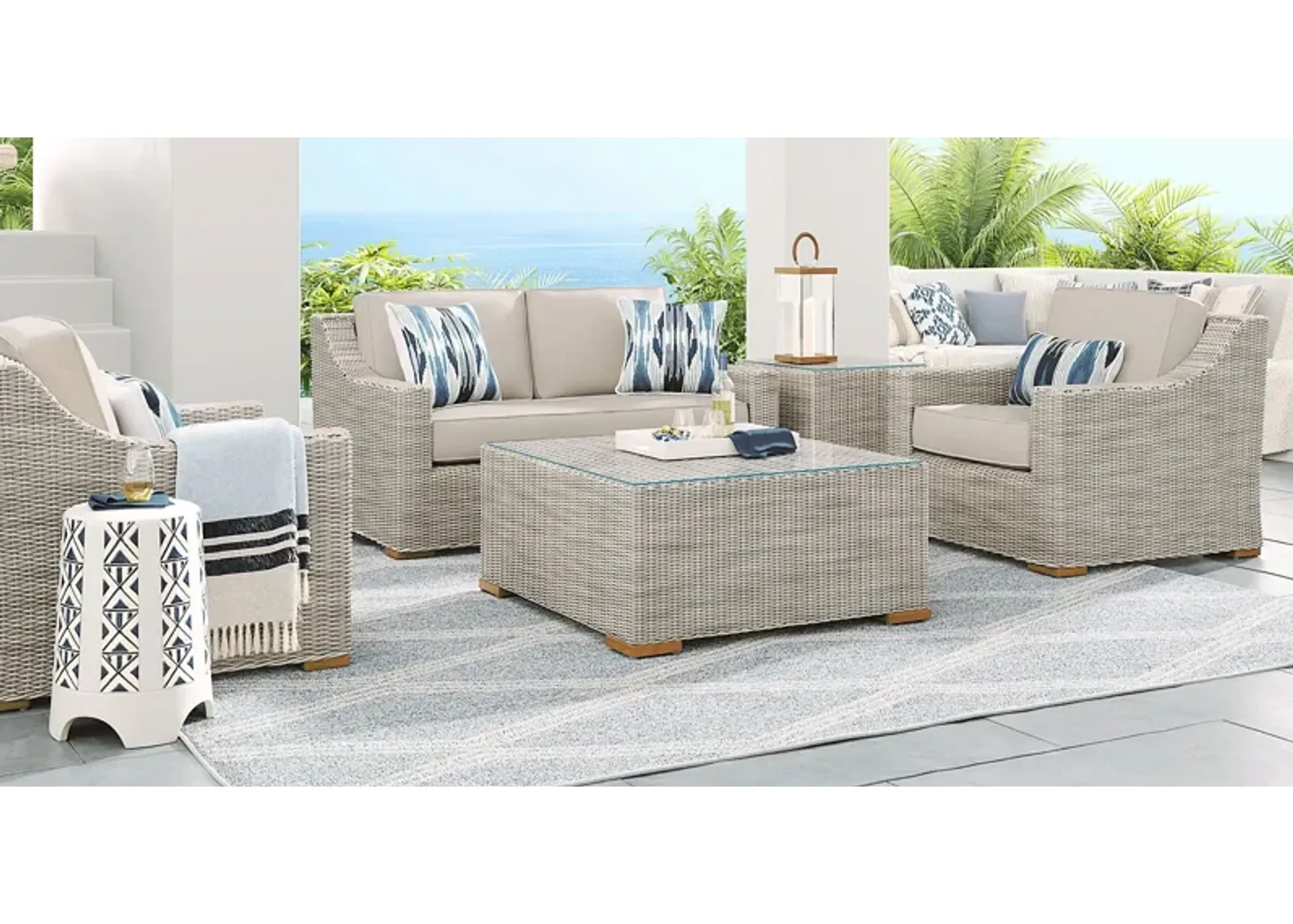 Patmos Gray 4 Pc Outdoor Loveseat Seating Set with Linen Cushions