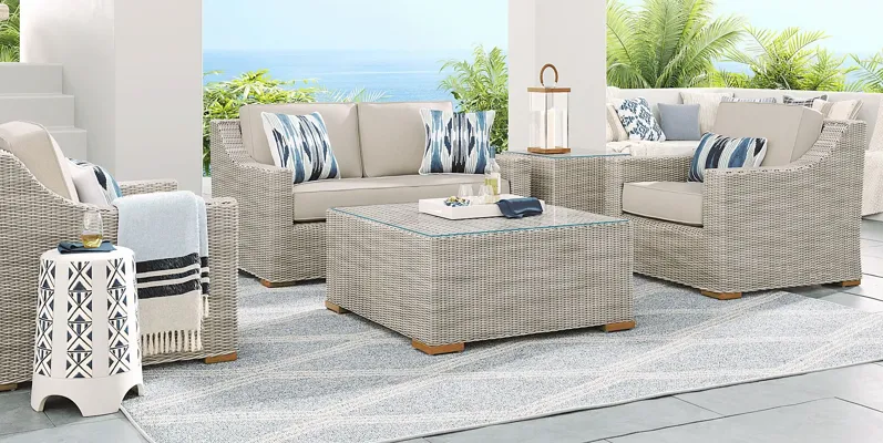 Patmos Gray 4 Pc Outdoor Loveseat Seating Set with Linen Cushions