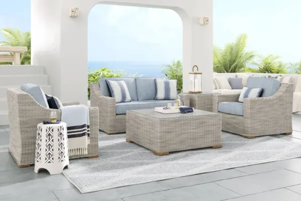 Patmos Gray 4 Pc Outdoor Loveseat Seating Set with Steel Cushions