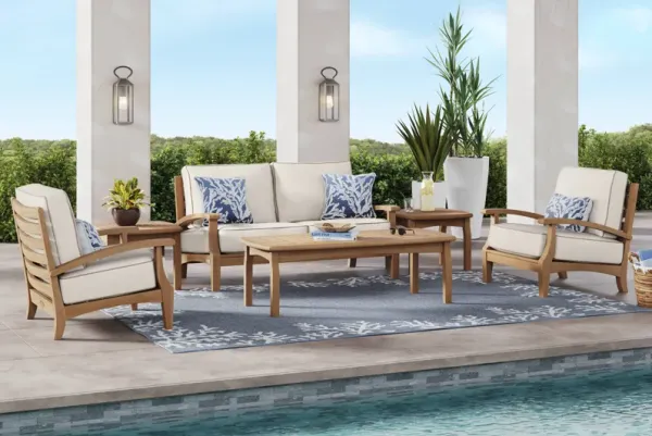 Pleasant Bay Teak 4 Pc Outdoor Loveseat Seating Set with Vapor Cushions