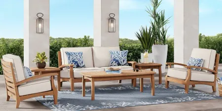 Pleasant Bay Teak 4 Pc Outdoor Loveseat Seating Set with Vapor Cushions