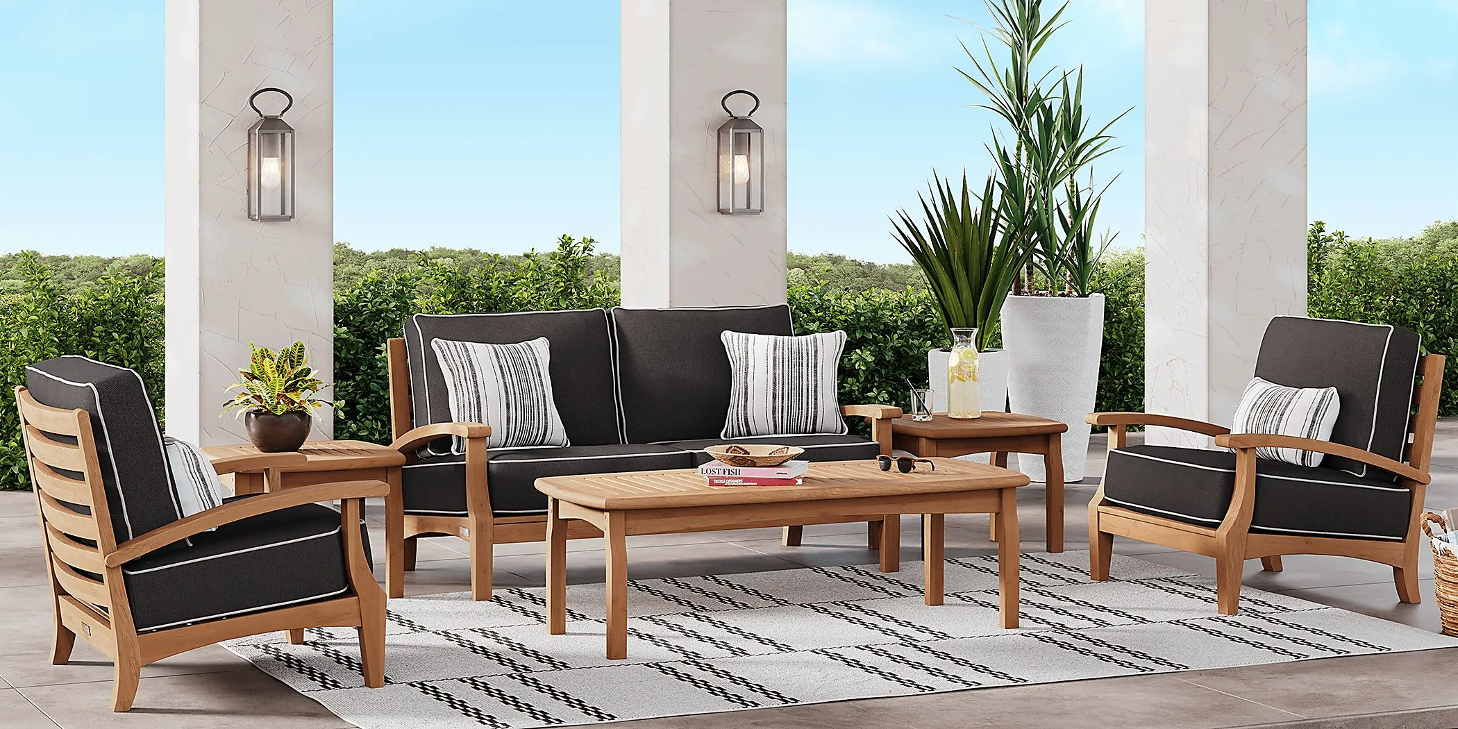 Pleasant Bay Teak 4 Pc Outdoor Loveseat Seating Set with Charcoal Cushions