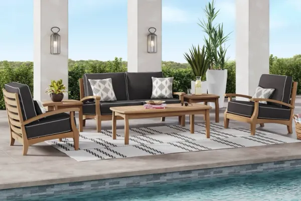 Pleasant Bay Teak 4 Pc Outdoor Loveseat Seating Set with Charcoal Cushions