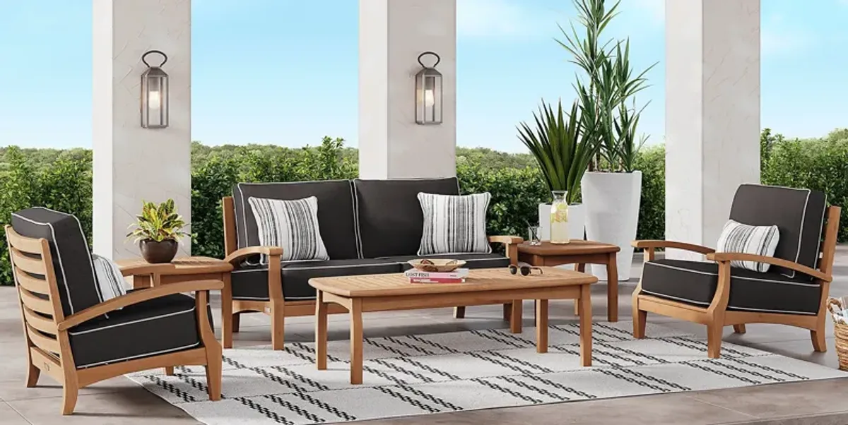 Pleasant Bay Teak 4 Pc Outdoor Loveseat Seating Set with Charcoal Cushions