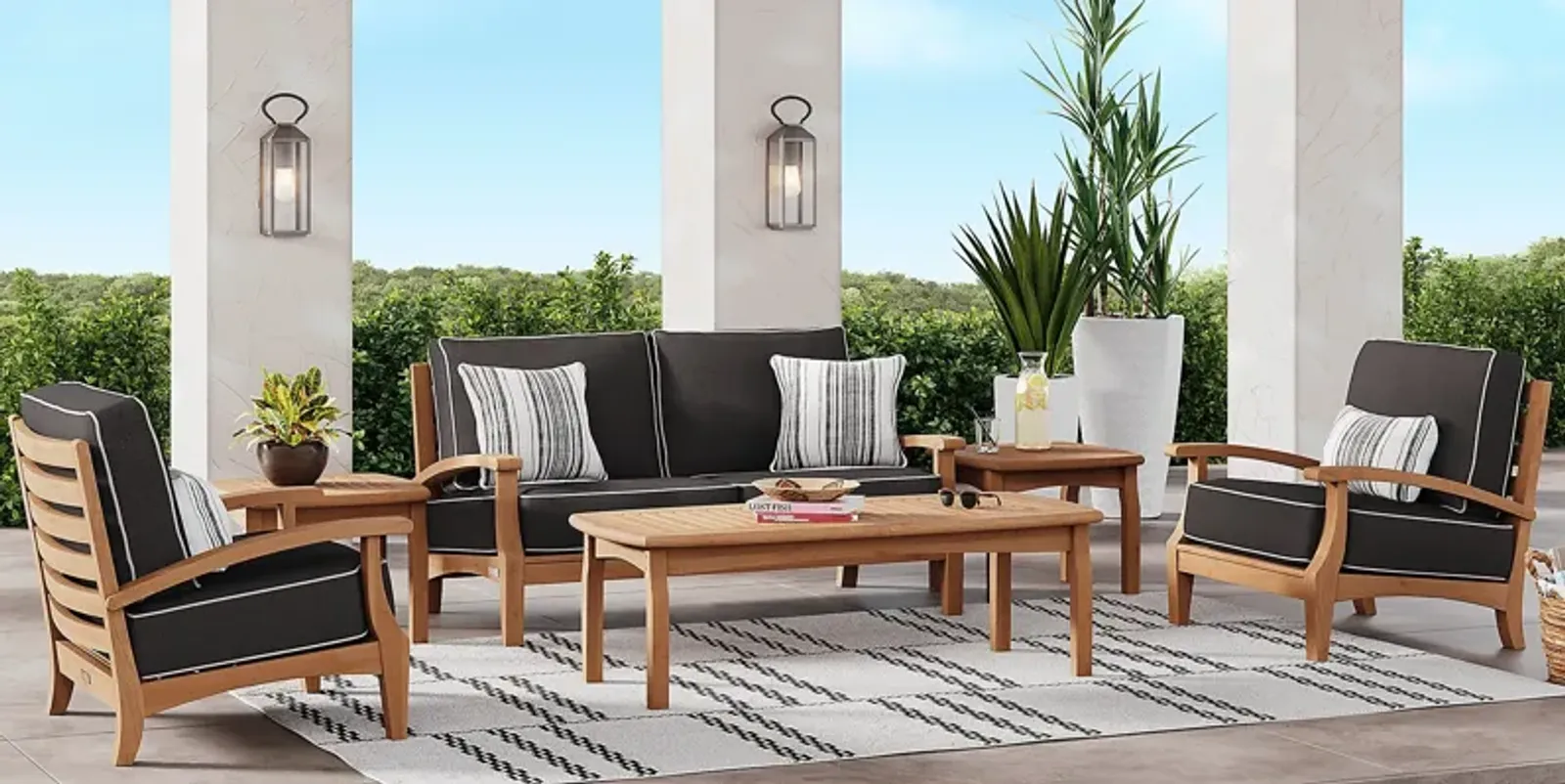 Pleasant Bay Teak 4 Pc Outdoor Loveseat Seating Set with Charcoal Cushions