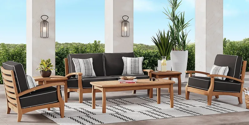 Pleasant Bay Teak 4 Pc Outdoor Loveseat Seating Set with Charcoal Cushions