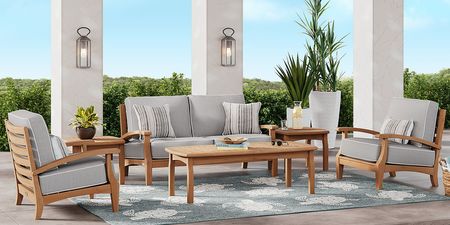 Pleasant Bay Teak 4 Pc Outdoor Loveseat Seating Set with Pewter Cushions