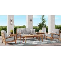 Pleasant Bay Teak 4 Pc Outdoor Loveseat Seating Set with Pewter Cushions