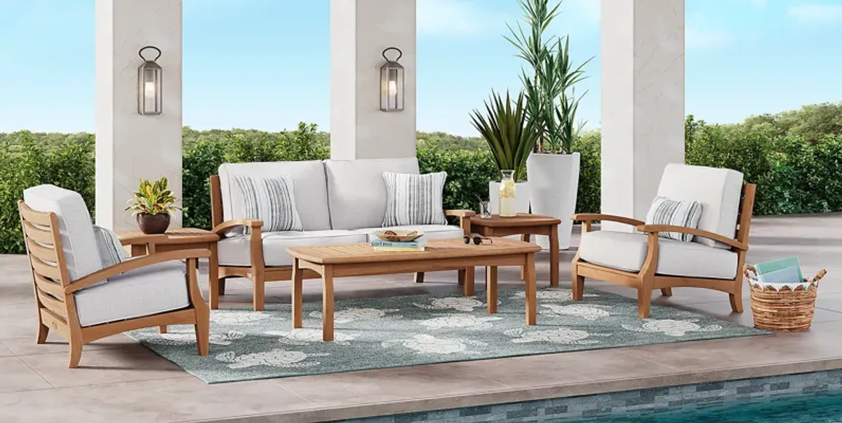 Pleasant Bay Teak 4 Pc Outdoor Seating Set with Dove Cushions