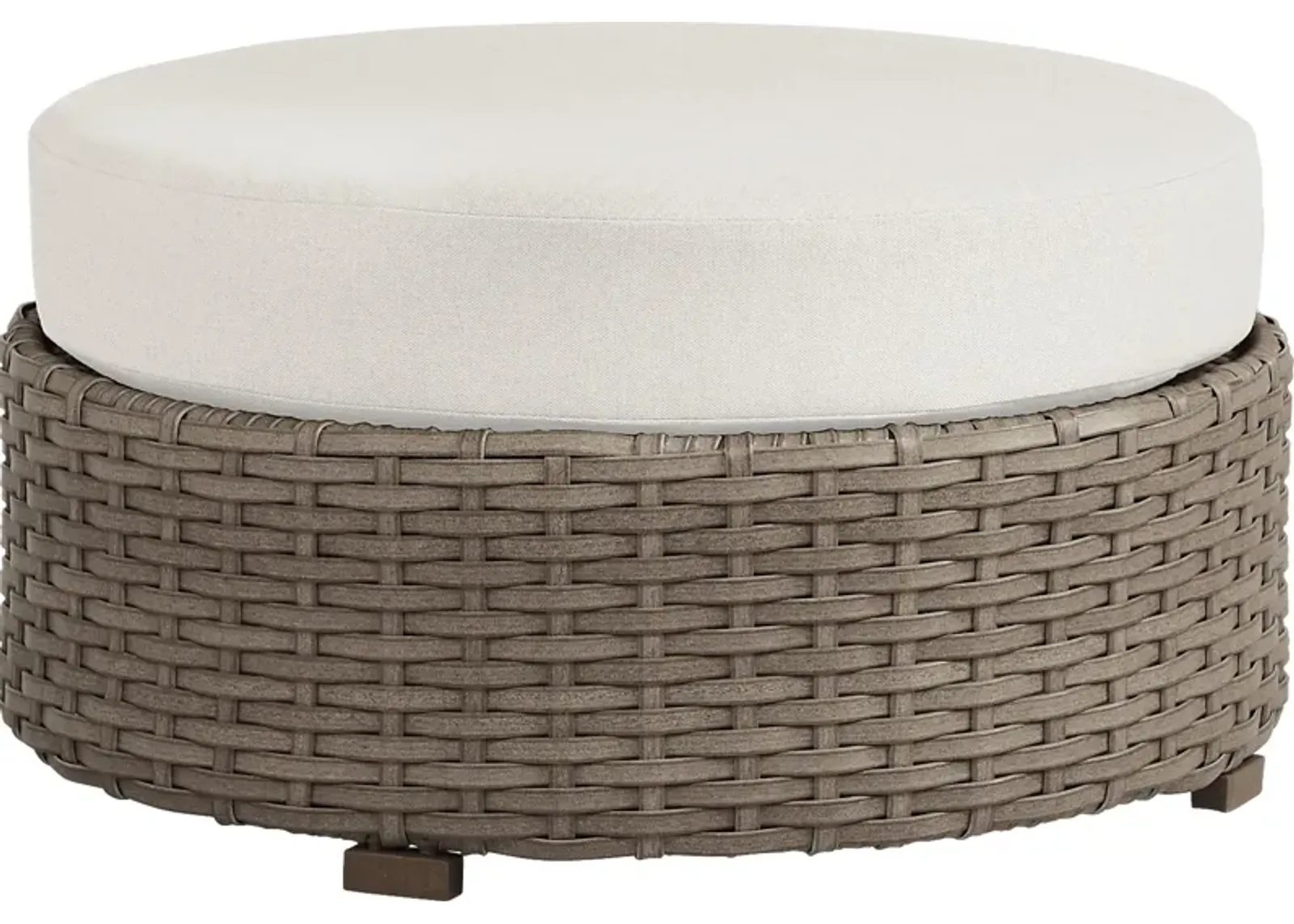 Siesta Key Driftwood Round Outdoor Ottoman with Linen Cushions