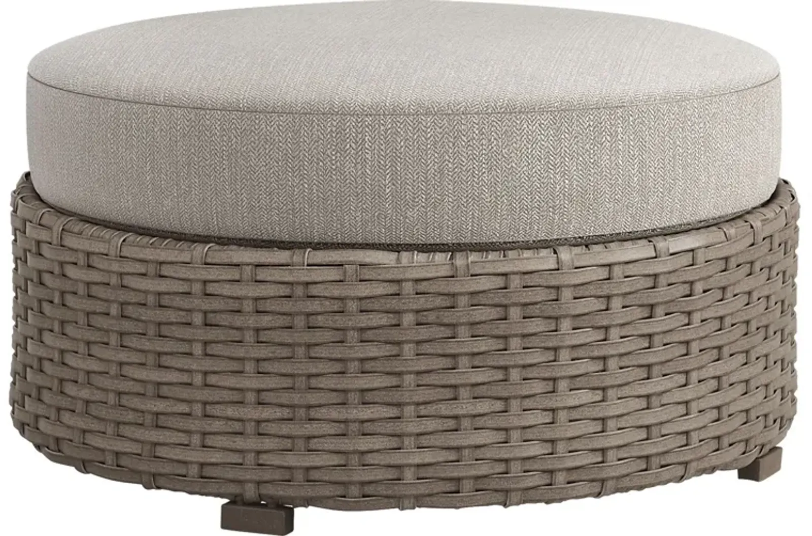 Siesta Key Driftwood Round Outdoor Ottoman with Twine Cushions