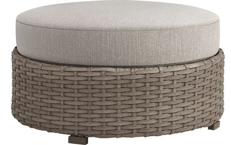 Siesta Key Driftwood Round Outdoor Ottoman with Twine Cushions