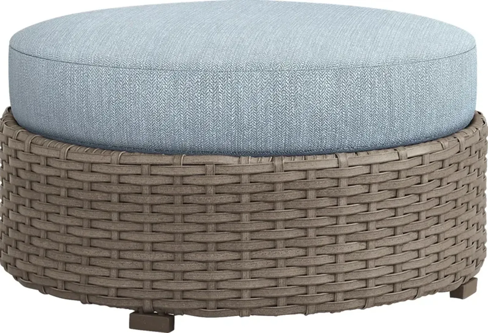 Siesta Key Driftwood Round Outdoor Ottoman with Steel Cushions