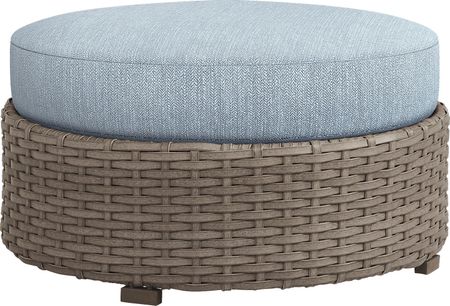 Siesta Key Driftwood Round Outdoor Ottoman with Steel Cushions