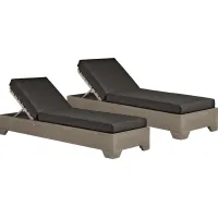 Lake Tahoe Gray Outdoor Chaise with Charcoal Cushions, Set of 2
