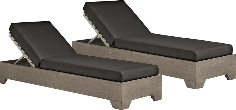 Lake Tahoe Gray Outdoor Chaise with Charcoal Cushions, Set of 2