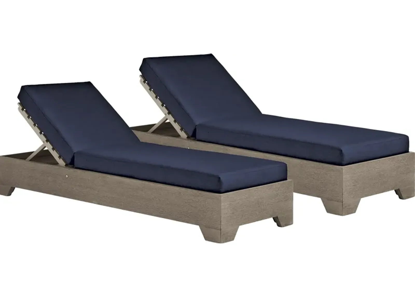 Lake Tahoe Gray Outdoor Chaise with Indigo Cushions, Set of 2