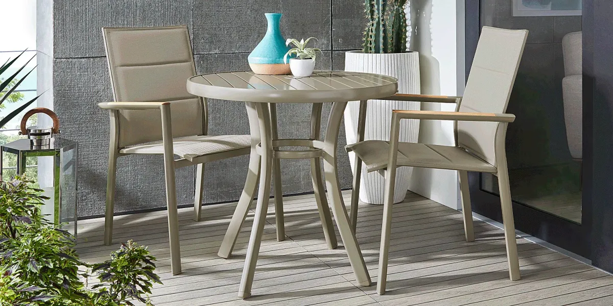 Solana Taupe 3 Pc Outdoor Dining Set with Arm Chairs