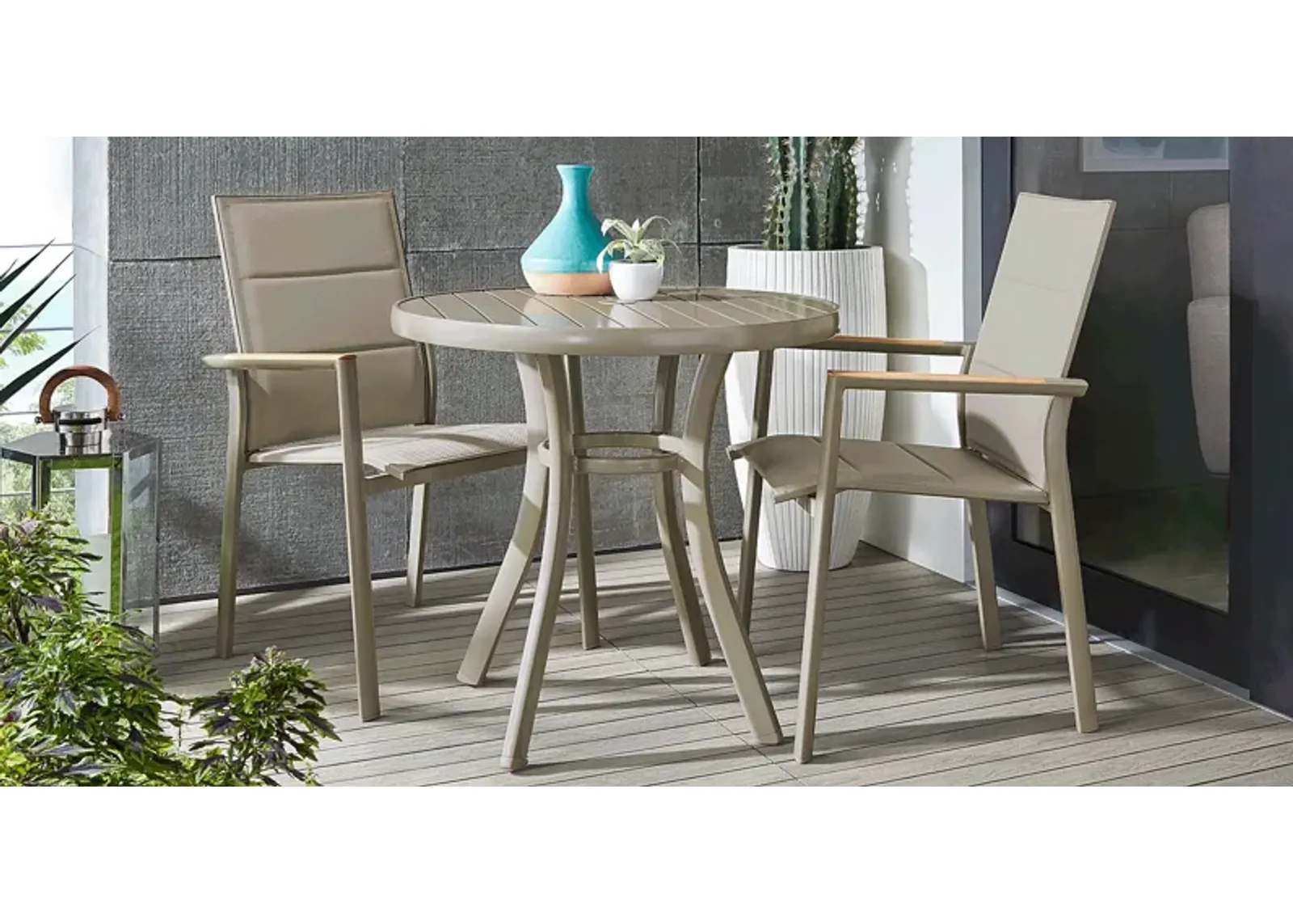 Solana Taupe 3 Pc Outdoor Dining Set with Arm Chairs