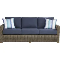 Siesta Key Driftwood Outdoor Sofa with Indigo Cushions