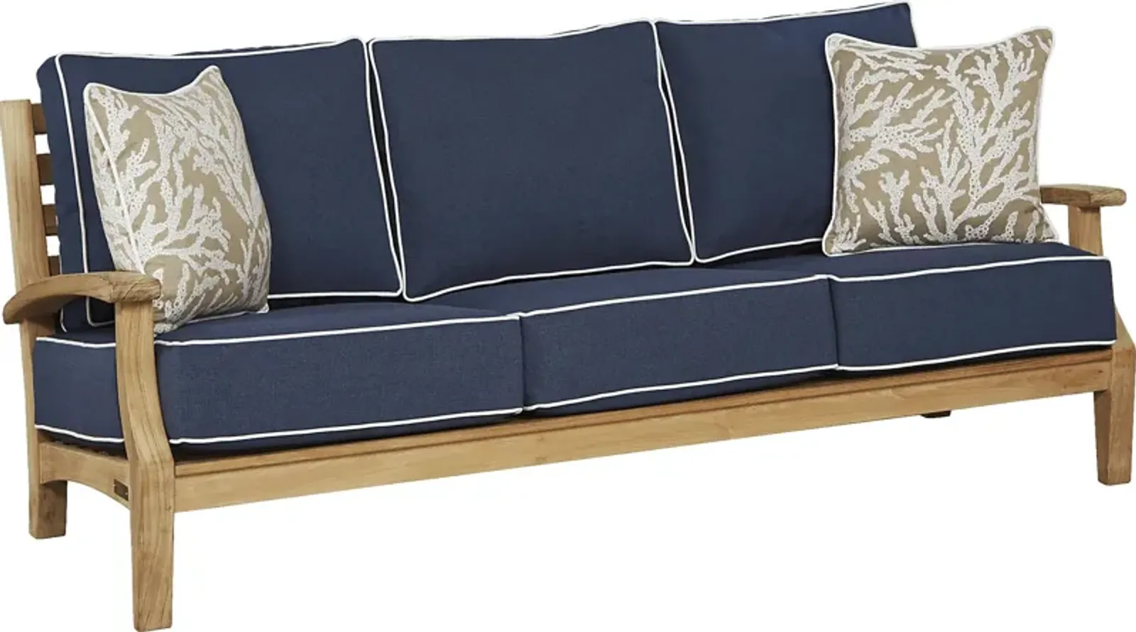 Pleasant Bay Teak Outdoor Sofa with Indigo Cushions