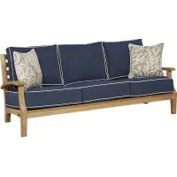 Pleasant Bay Teak Outdoor Sofa with Indigo Cushions