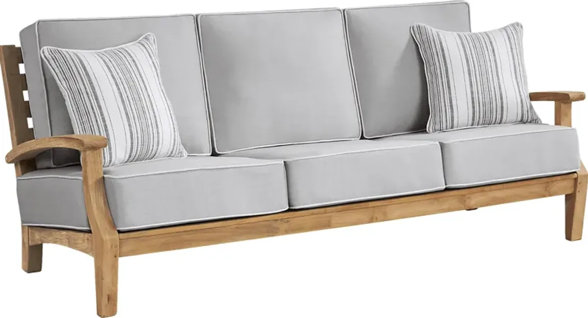 Pleasant Bay Teak Outdoor Sofa with Pewter Cushions