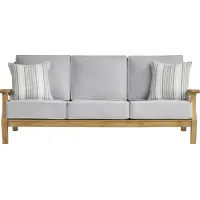 Pleasant Bay Teak Outdoor Sofa with Pewter Cushions