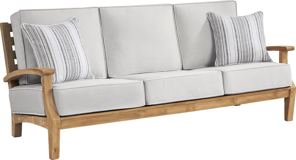 Pleasant Bay Teak Outdoor Sofa with Dove Cushions