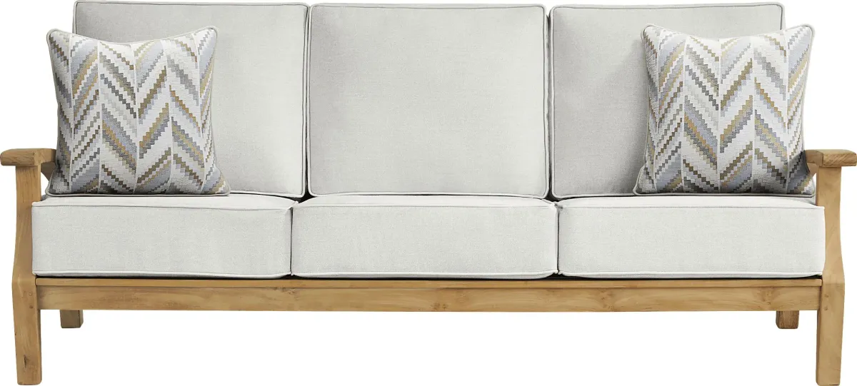 Pleasant Bay Teak Outdoor Sofa with Dove Cushions