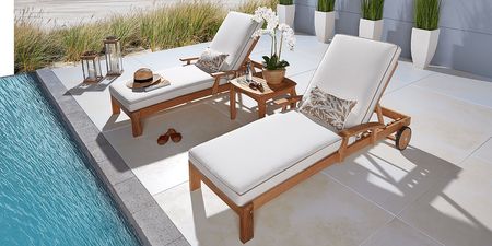 Pleasant Bay Teak Outdoor Chaise with Vapor Cushions, Set of 2