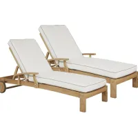 Pleasant Bay Teak Outdoor Chaise with Vapor Cushions, Set of 2