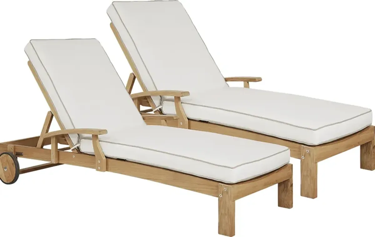 Pleasant Bay Teak Outdoor Chaise with Vapor Cushions, Set of 2