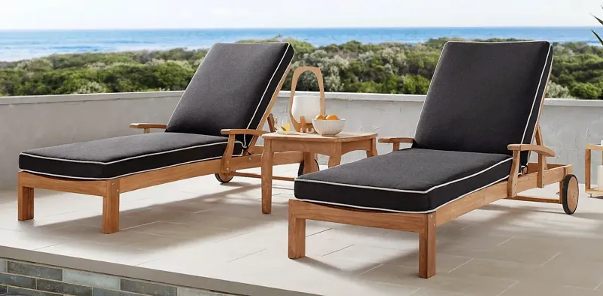 Pleasant Bay Teak Outdoor Chaise with Charcoal Cushions, Set of 2