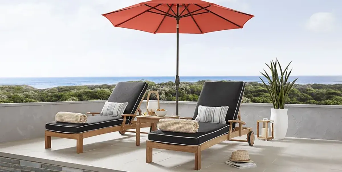 Pleasant Bay Teak Outdoor Chaise with Charcoal Cushions, Set of 2