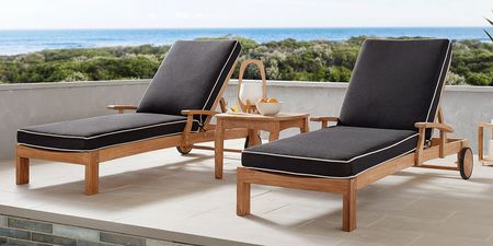 Pleasant Bay Teak Outdoor Chaise with Charcoal Cushions, Set of 2