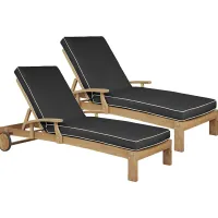 Pleasant Bay Teak Outdoor Chaise with Charcoal Cushions, Set of 2