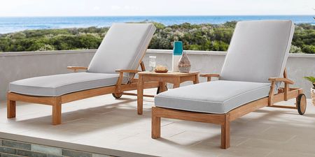 Pleasant Bay Teak Outdoor Chaise with Pewter Cushions, Set of 2