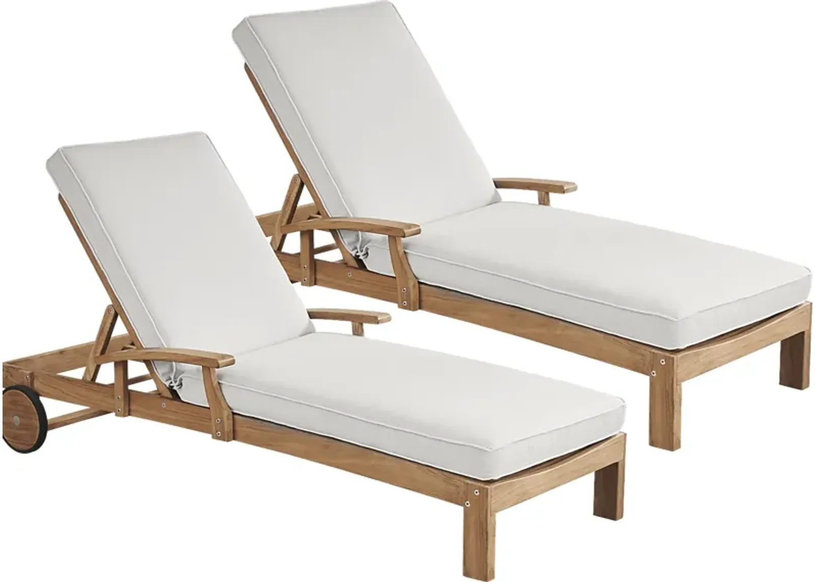 Pleasant Bay Teak Outdoor Chaise with Dove Cushions, Set of 2