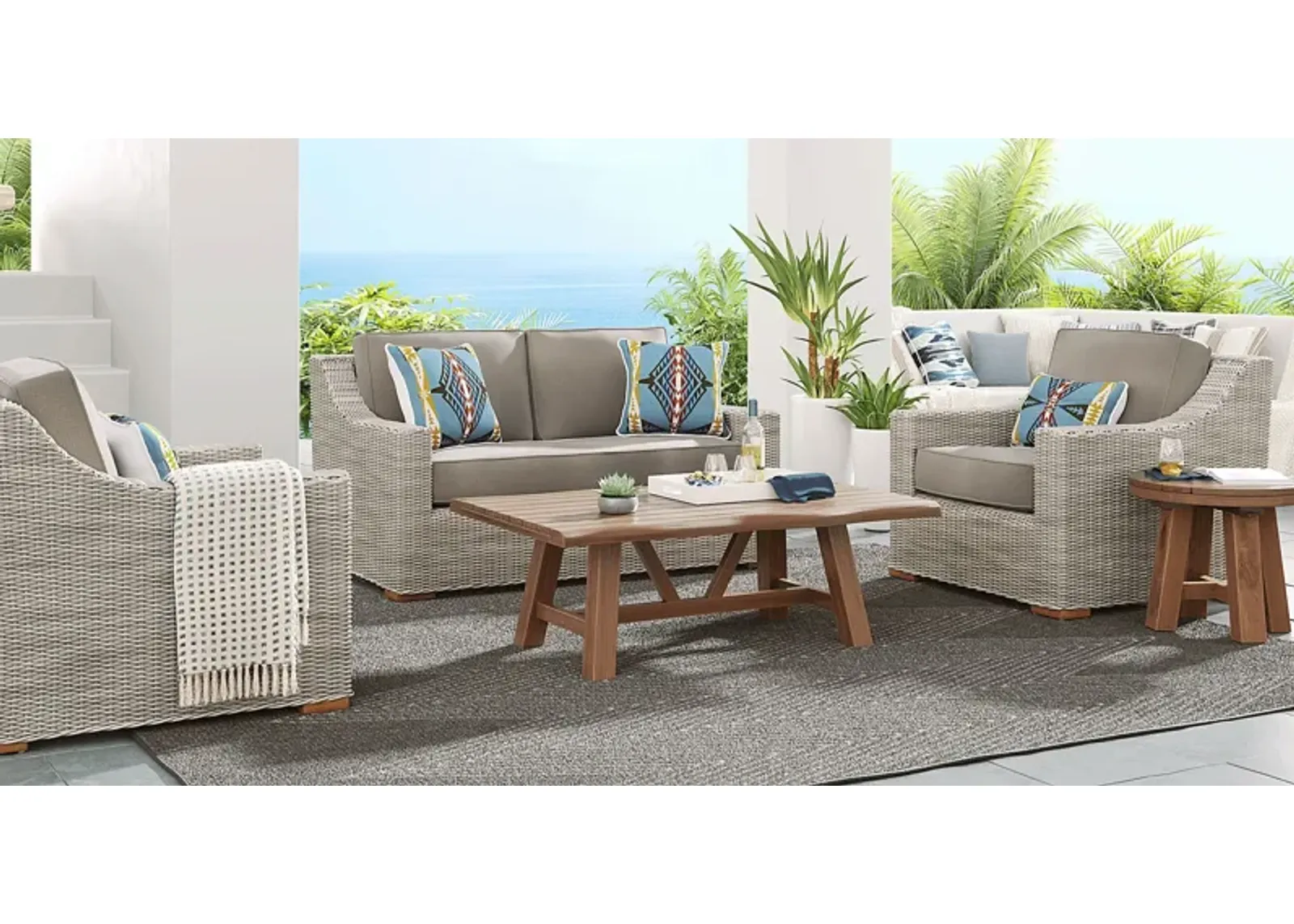 Patmos Gray 4 Pc Outdoor Loveseat Seating Set with Mushroom Cushions