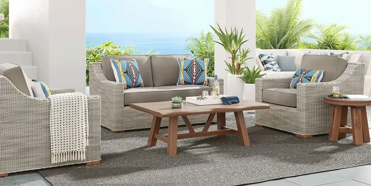 Patmos Gray 4 Pc Outdoor Loveseat Seating Set with Mushroom Cushions