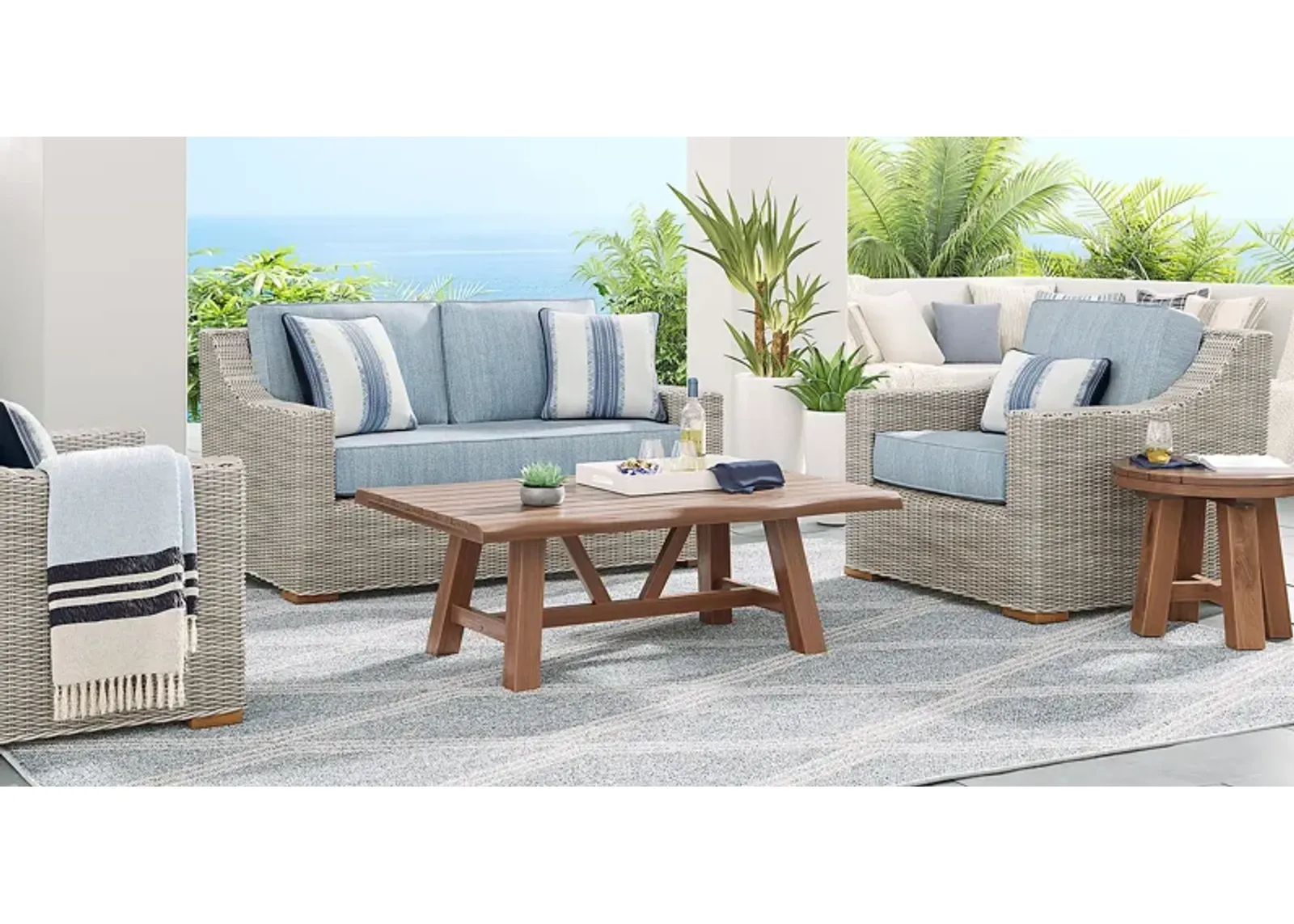 Patmos Gray 4 Pc Outdoor Loveseat Seating Set with Steel Cushions