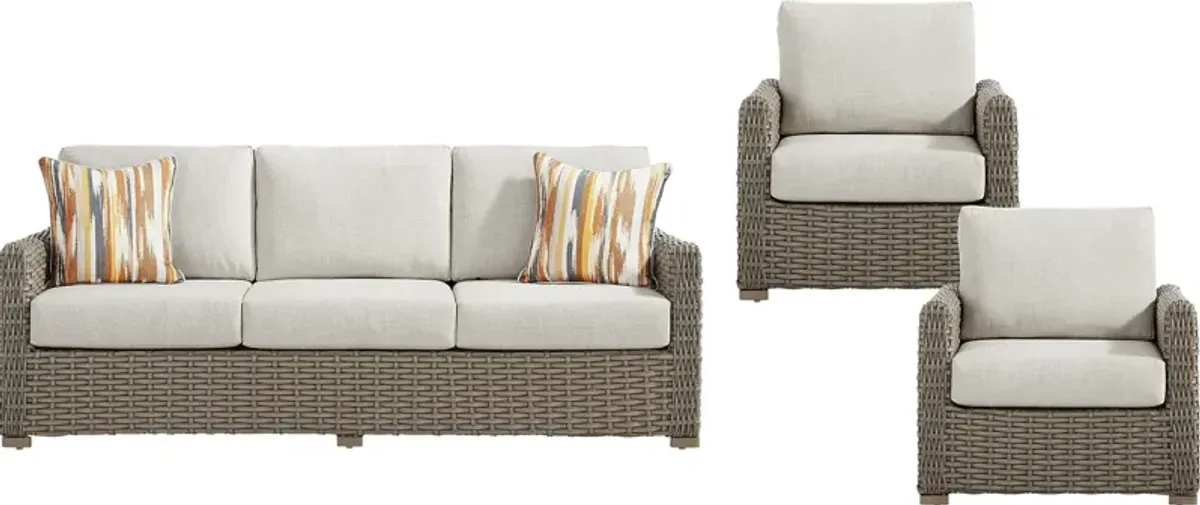 Siesta Key Driftwood Finish 3 Pc Outdoor Seating Set with Desert Cushions