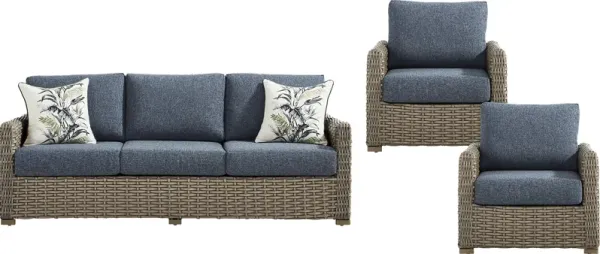 Siesta Key Driftwood Finish 3 Pc Outdoor Seating Set with Ink Cushions