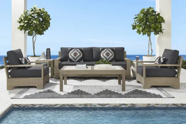Lake Tahoe Gray 4 Pc Outdoor Sofa Seating Set with Charcoal Cushions
